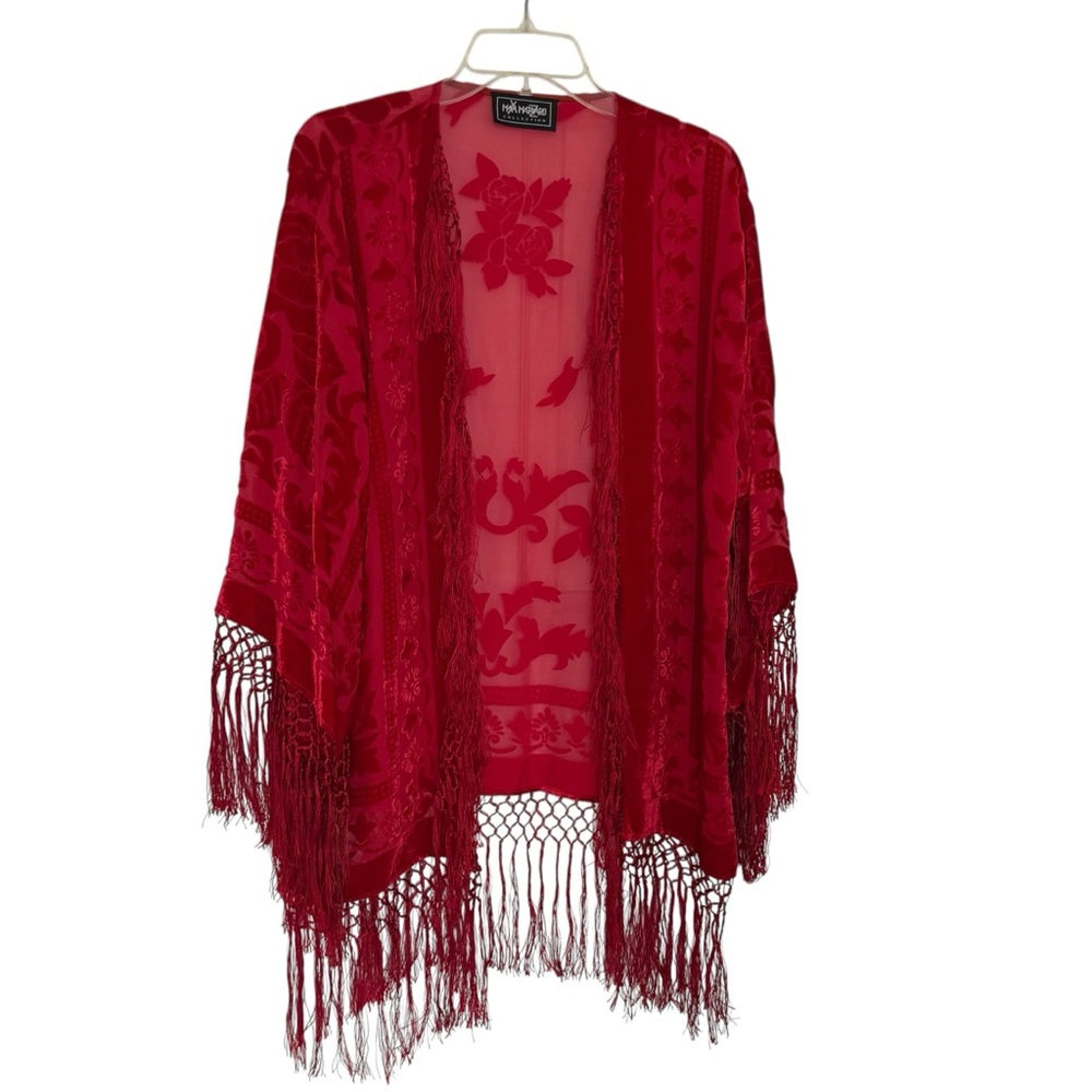 Maya Matazaro Red Velvet Kimono Jacket Hand Dyed Short